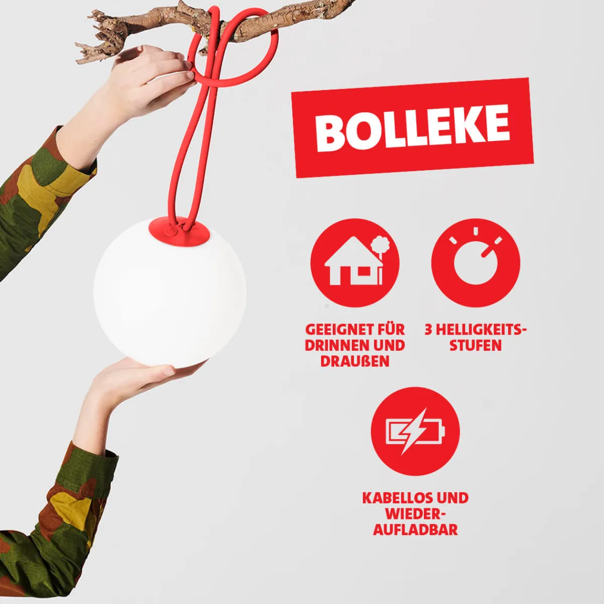 Outlet Bolleke LED Akku-Pendelleuchte Kinder Terrassen|Dekorative Leuchten