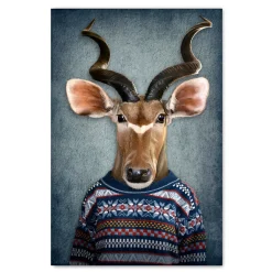 Clearance Glasbild Digitaldruck Antilope mit Pullover, 120 x 80 cm Bilder|Wohnzimmer