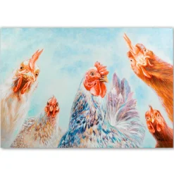 Ölbild Bunte Hühnerschar, 70 x 100 cm Bilder|Flur