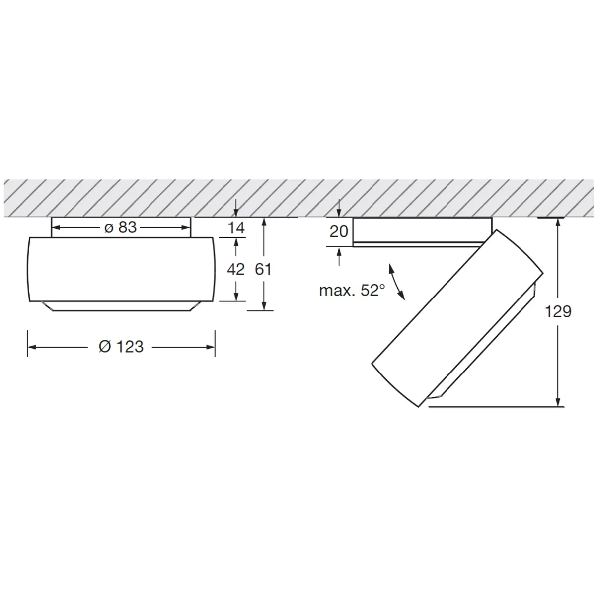 New Piu R alto Volt B Deckenstrahler, 3000 K Downlights|Strahler